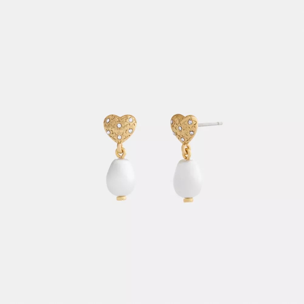 Aretes colgantes con perla en forma de corazón