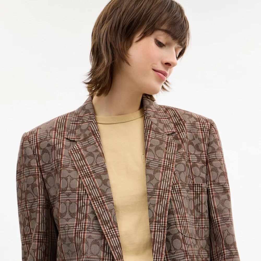 Blazer de un solo pecho con diseño de cuadros «Signature C»