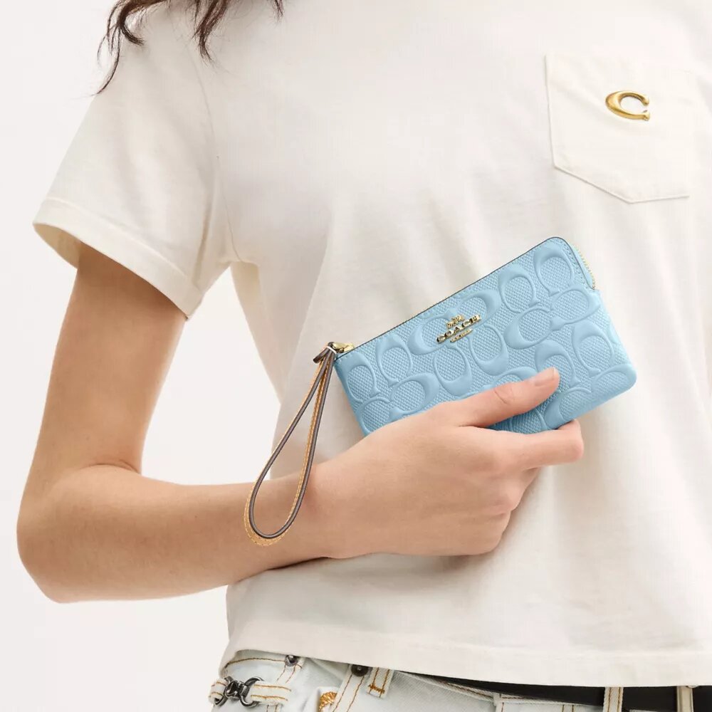 Bolsa de pulsera con cremallera en las esquinas en cuero exclusivo