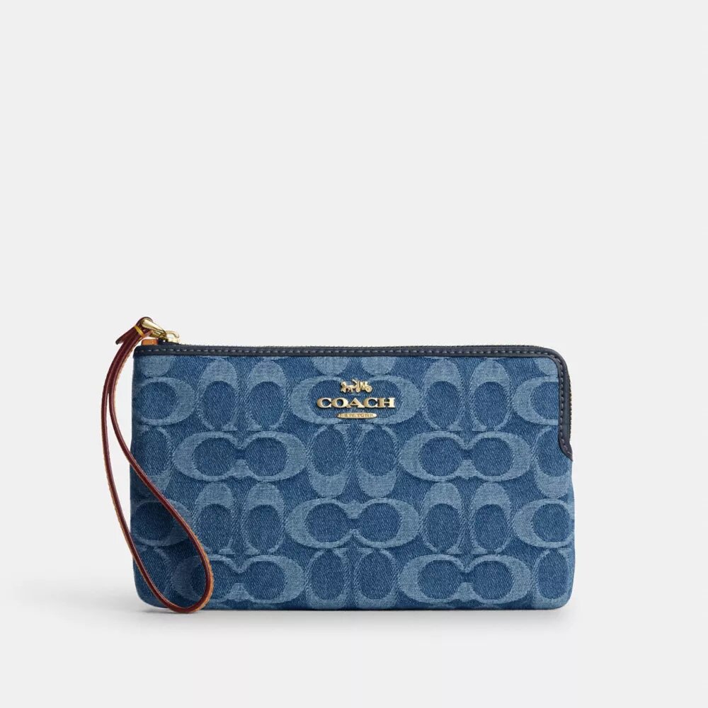 Bolsa de pulsera grande con cremallera en la esquina en denim característico