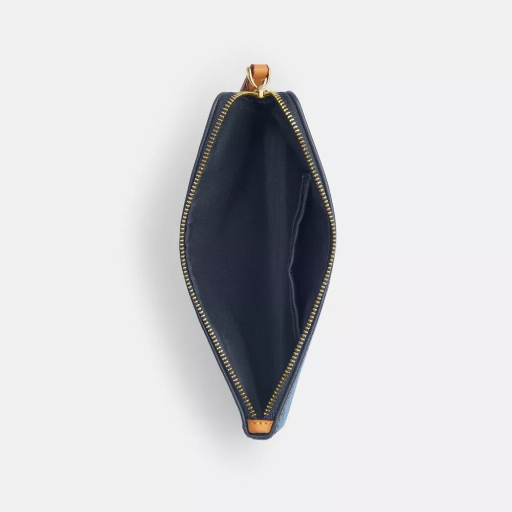 Bolsa de pulsera grande con cremallera en la esquina en denim característico
