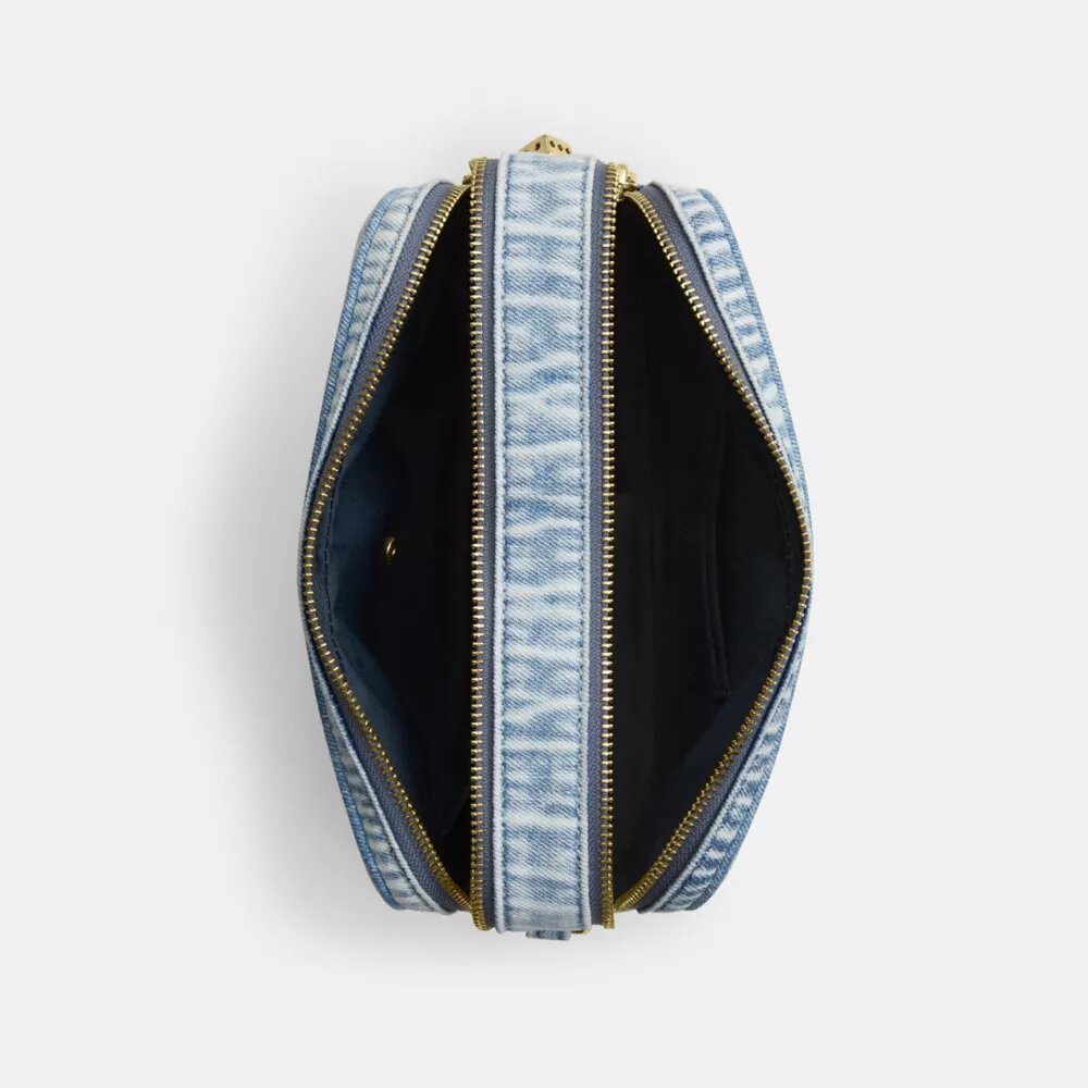 Bolso bandolera Carey en denim desgastado con Charms