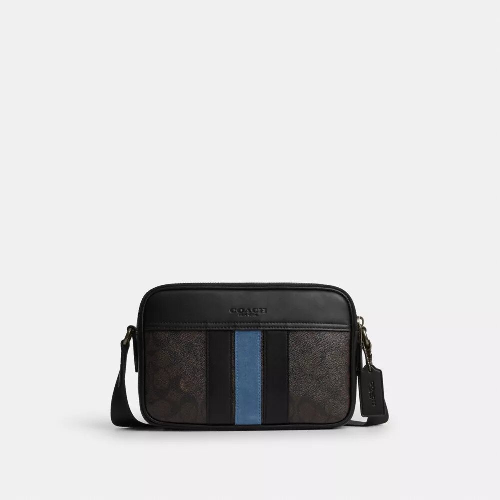 Bolso bandolera Graham en Signature Canvas con rayas universitarias