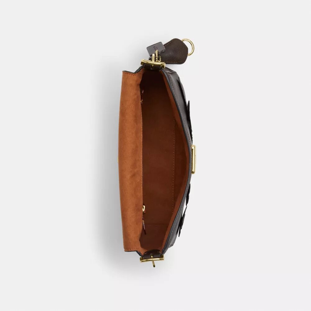 Bolso de hombro pequeño con solapa Etta y aplique floral