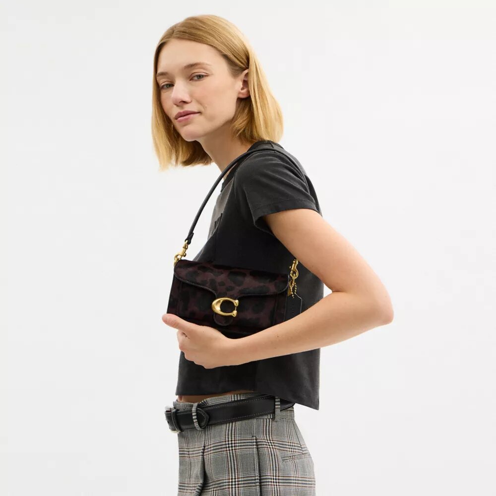 Bolso de hombro Tabby de 20 in de piel de becerro con estampado de leopardo