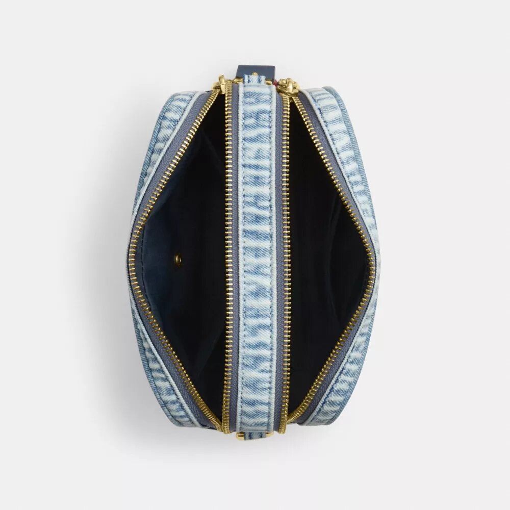 Bolso mini Carey de bandolera en denim desgastado con Charms