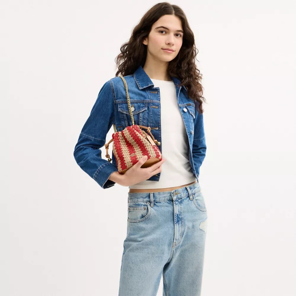 Bolso mini Faye con cordón y rayas