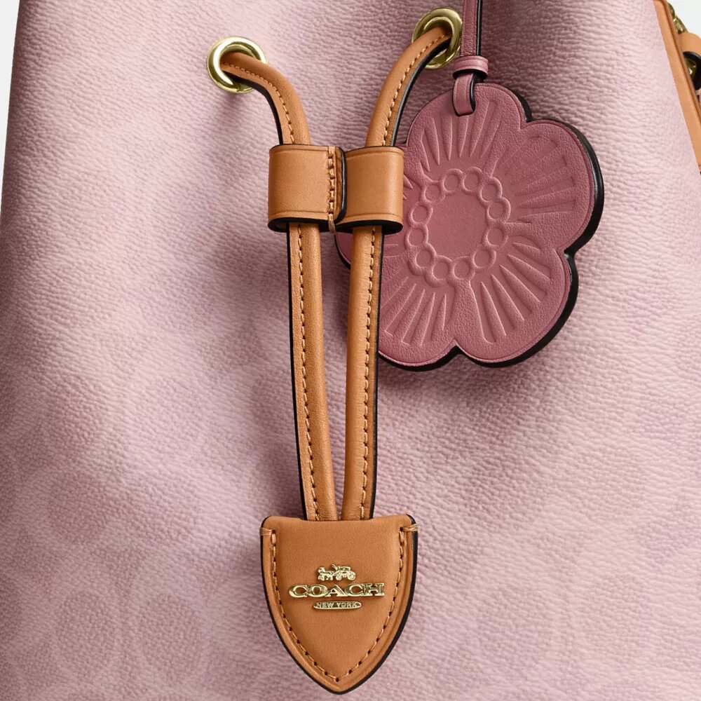 Bolso tipo cubeta Rowan en Signature Canvas con Charms