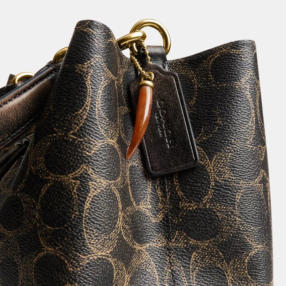 Bolso tipo cubeta Rowan en Signature Canvas con Charms