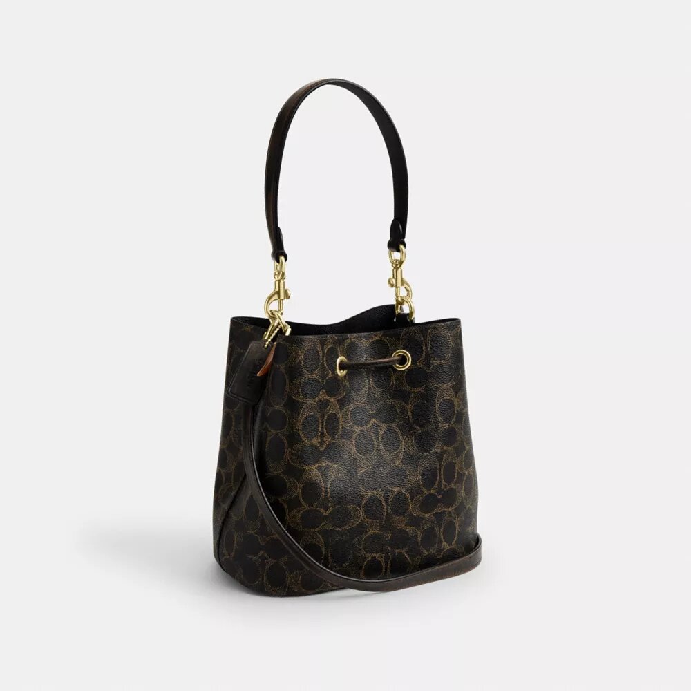 Bolso tipo cubeta Rowan en Signature Canvas con Charms