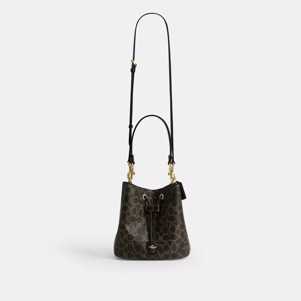 Bolso tipo cubeta Rowan en Signature Canvas con Charms