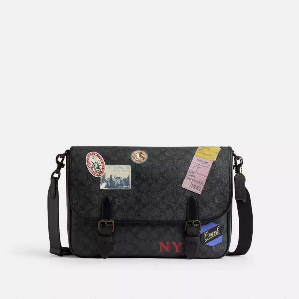 Bolso tipo mensajero Hitch en Signature Canvas con parches