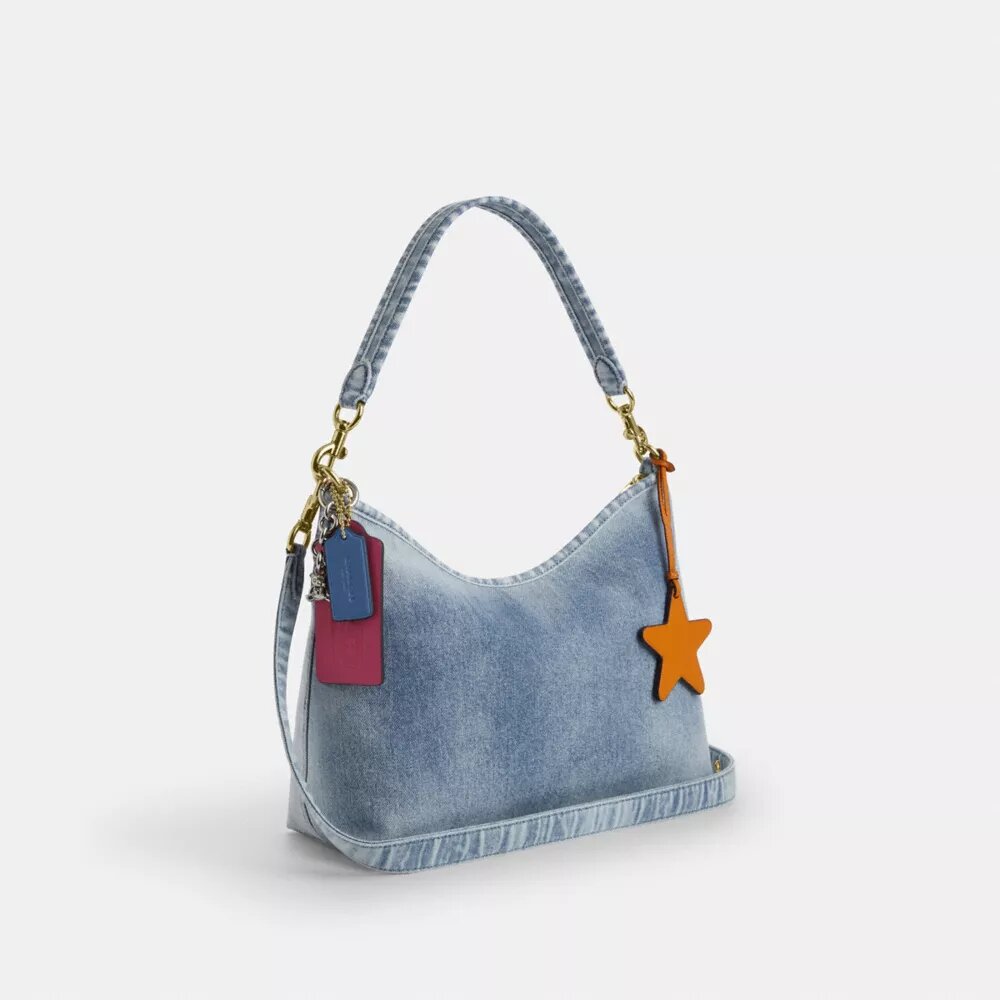 Bolsos de hombro Laurel en denim desgastado con Charms