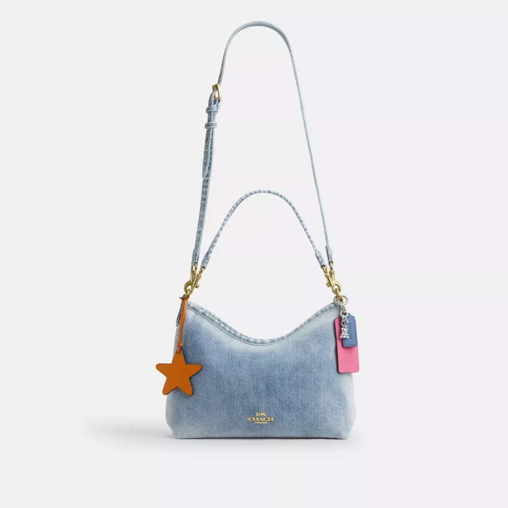 Bolsos de hombro Laurel en denim desgastado con Charms