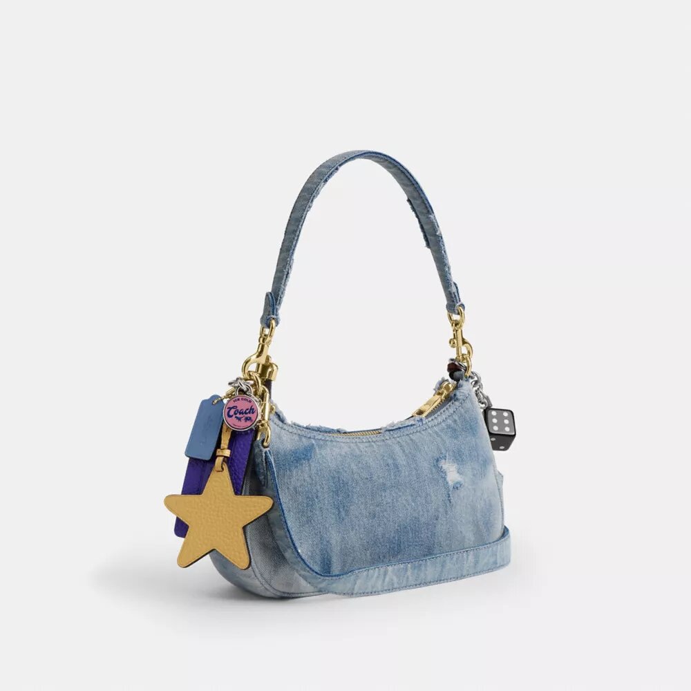 Bolsos de hombro Teri en denim desgastado con Charms