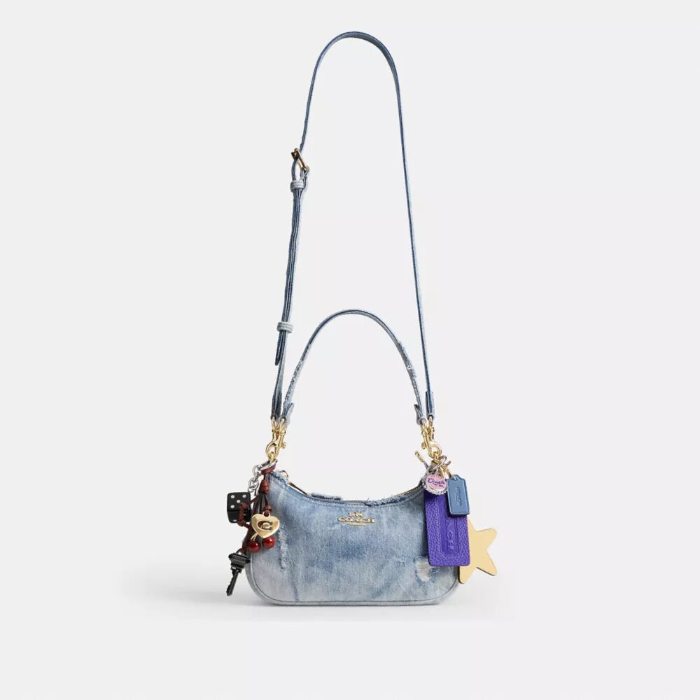 Bolsos de hombro Teri en denim desgastado con Charms