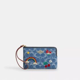 Bolsos de pulsera con cremallera en las esquinas en denim característico