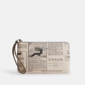 Bolsos de pulsera grandes con cremallera en la esquina y estampado de periódico