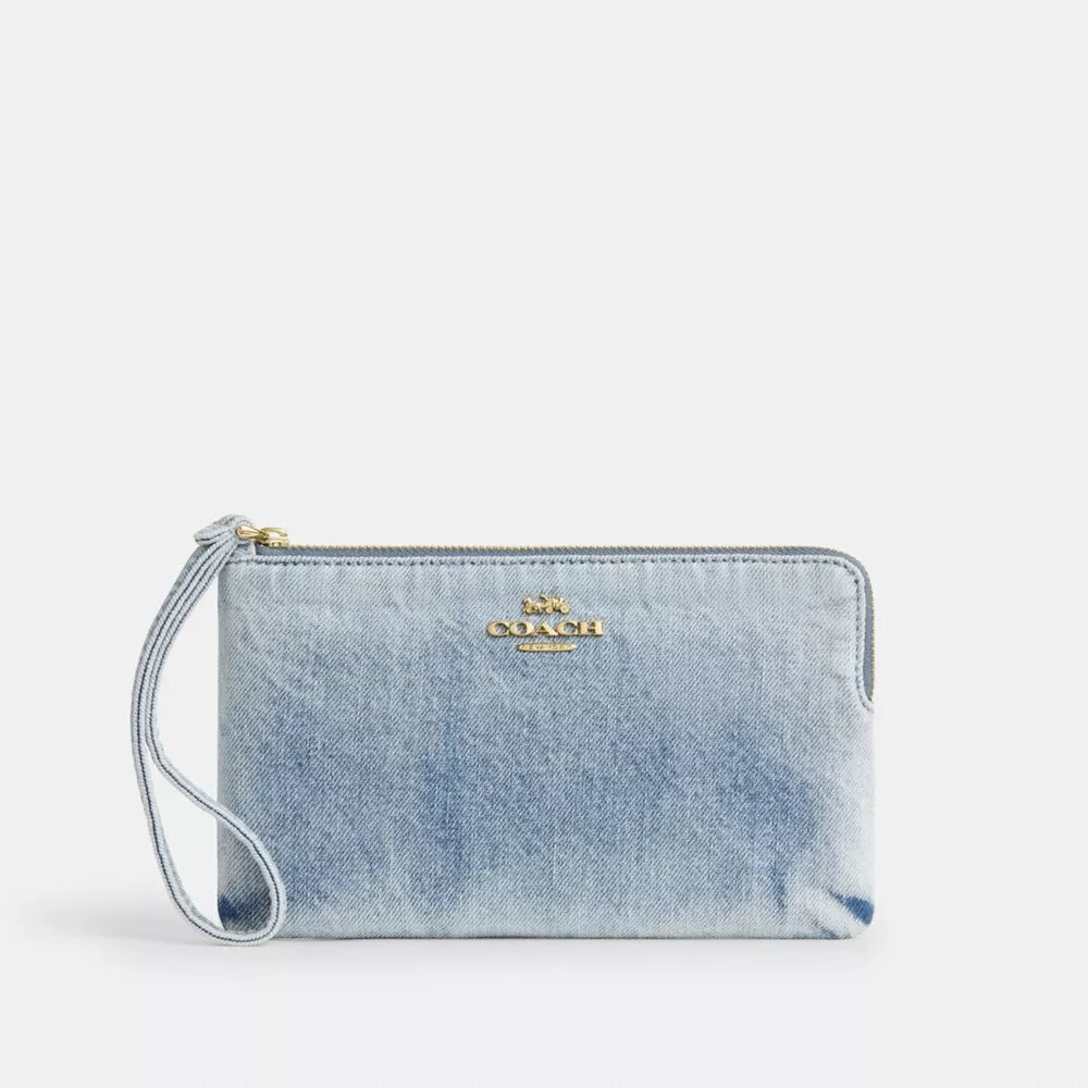 Bolsos de pulsera grandes con cremallera en las esquinas en denim desgastado