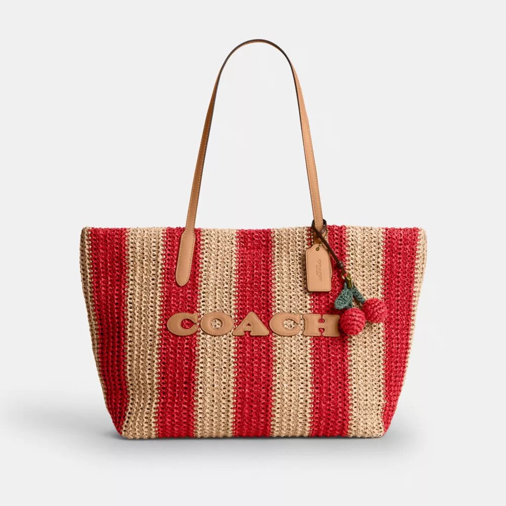 Bolsos Tote urbanos con rayas y dije