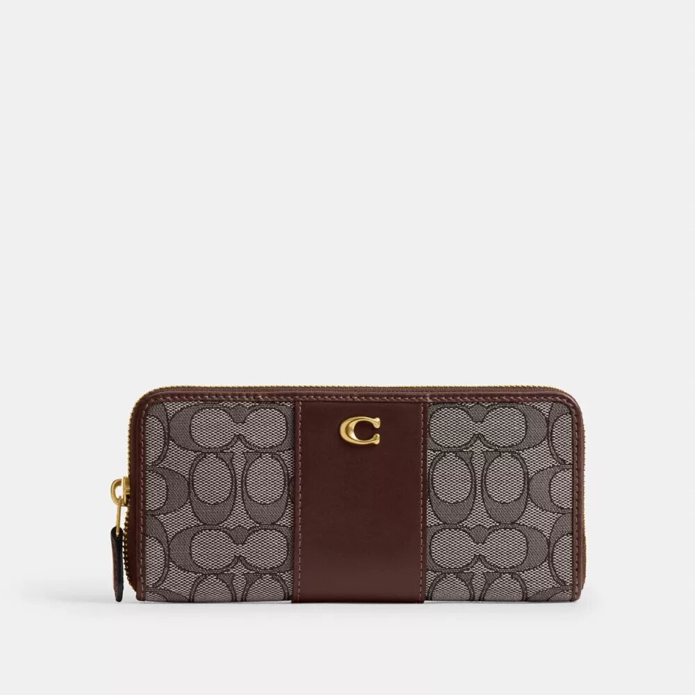 Cartera delgada tipo acordeón con cremallera en jacquard exclusivo