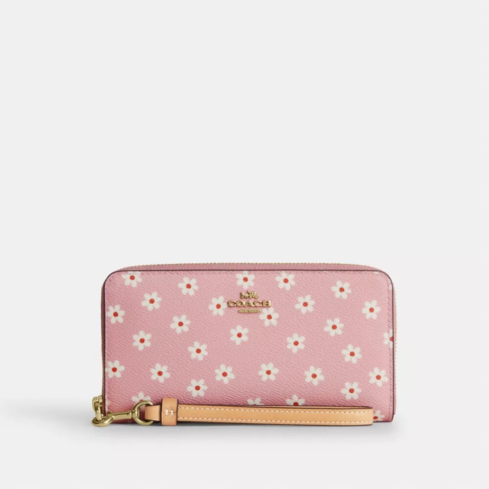 Cartera larga con cierre de cremallera alrededor y estampado floral