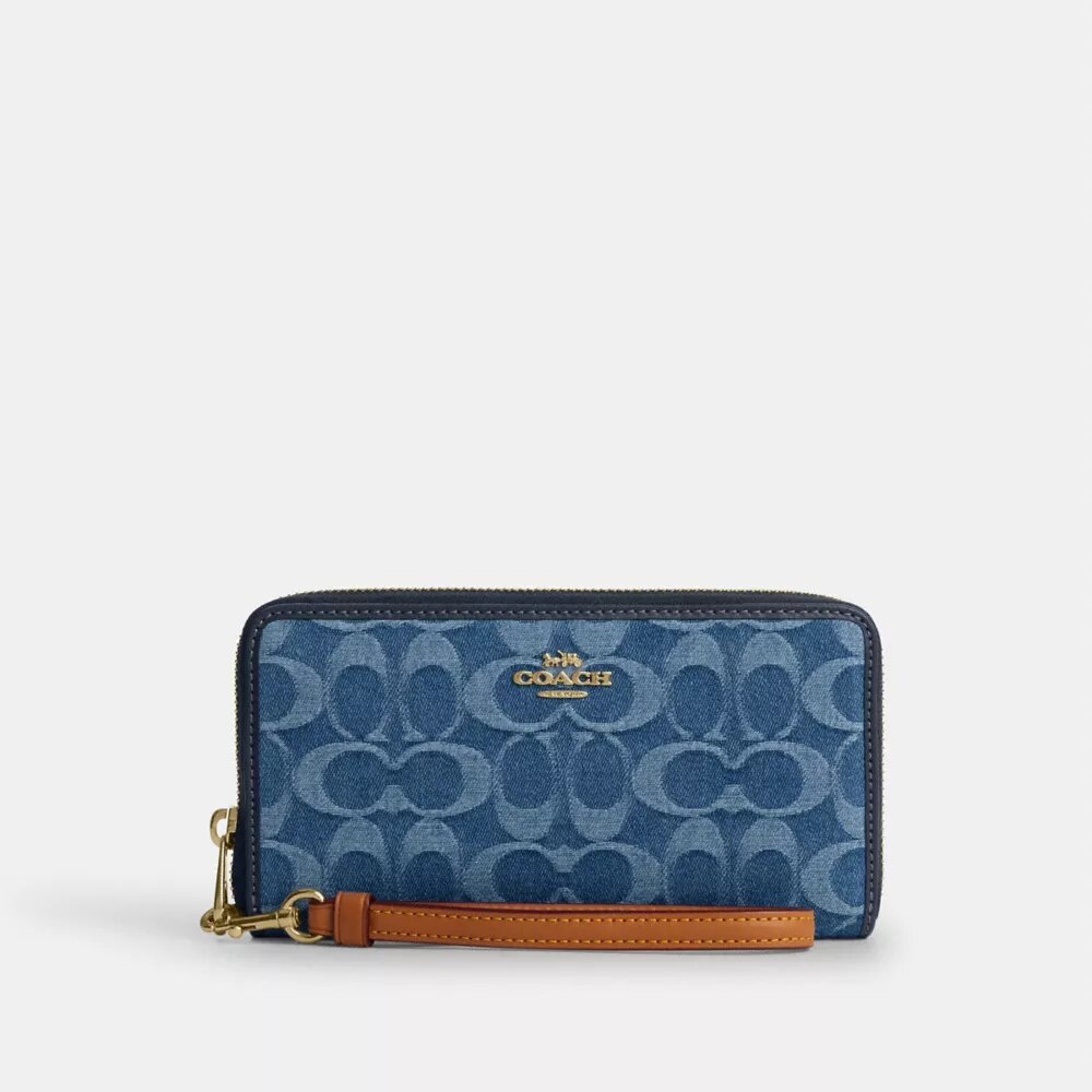 Cartera larga con cremallera alrededor en denim exclusivo
