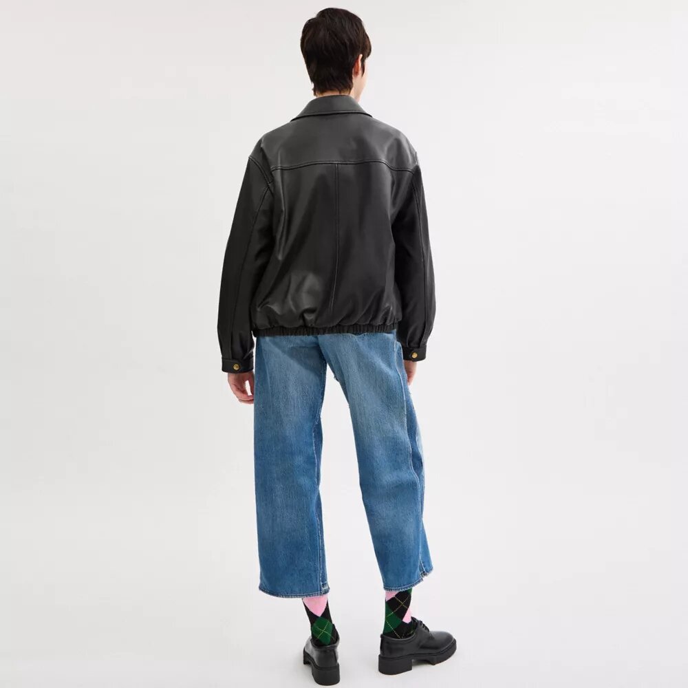 Chaqueta de cuero oversize con placa «Heritage C»