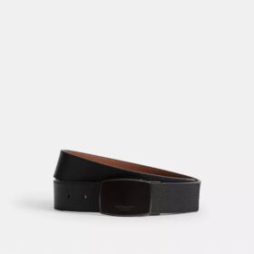 Cinturón reversible a medida con placa en caja y hebilla tipo arnés, 38 mm