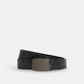 Cinturón reversible a medida con placa en caja y hebilla tipo arnés, 38 mm