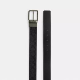 Cinturón reversible a medida con placa en caja y hebilla tipo arnés, 38 mm