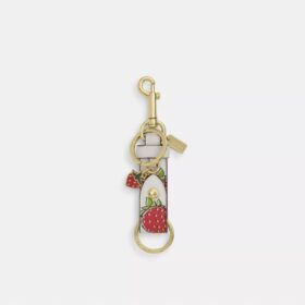 Colgante para bolsos con cierre de resorte y estampado de fresas