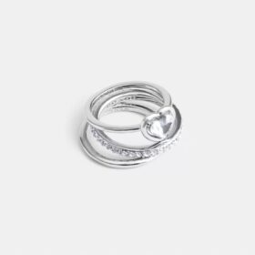 Juego de anillos de corazón con halo