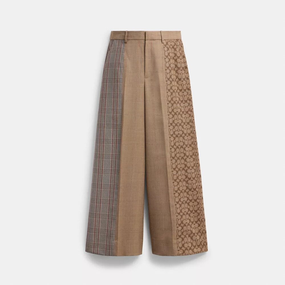 Pantalones entallados con estampado de cuadros combinados