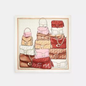 Pañuelo cuadrado de seda con estampado de bolsos Tabby apilados