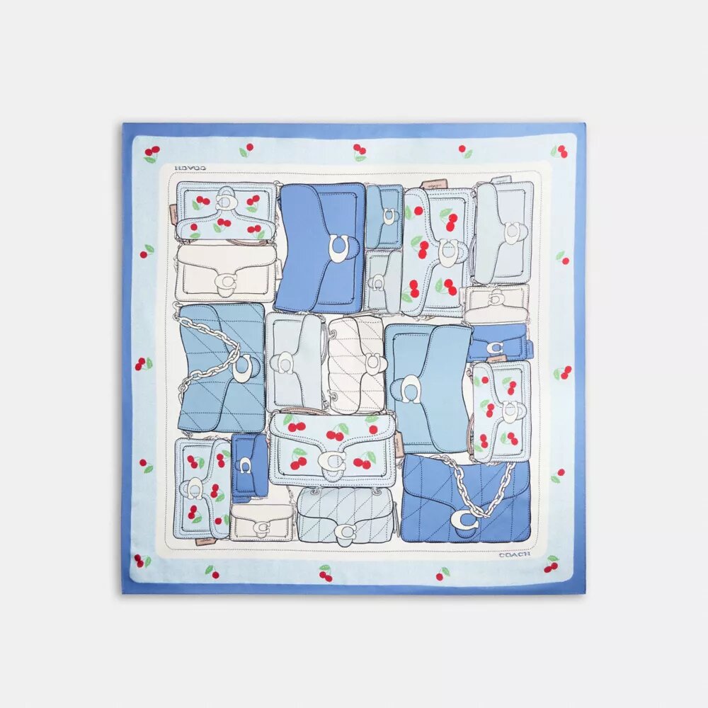 Pañuelo cuadrado de seda con estampado de cerezas Tabby
