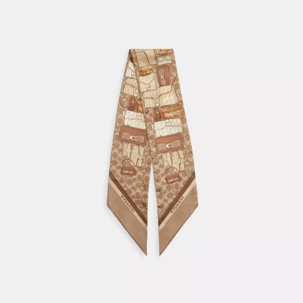 Pañuelo delgado de seda con estampado de bolsos Tabby apilados