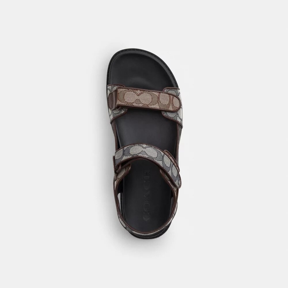 Sandalia de doble correa en jacquard exclusivo