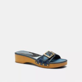 Sandalias de madera Margot con patchwork de denim característico