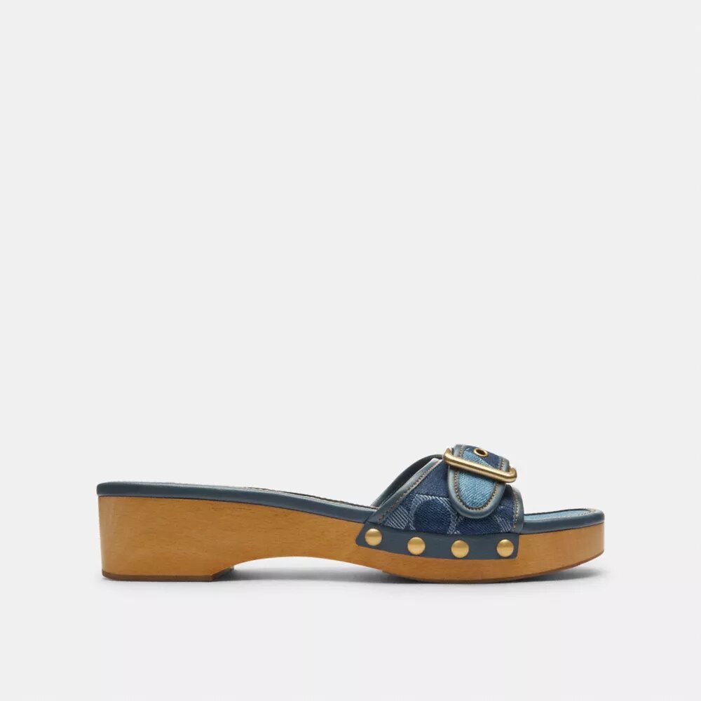 Sandalias de madera Margot con patchwork de denim característico