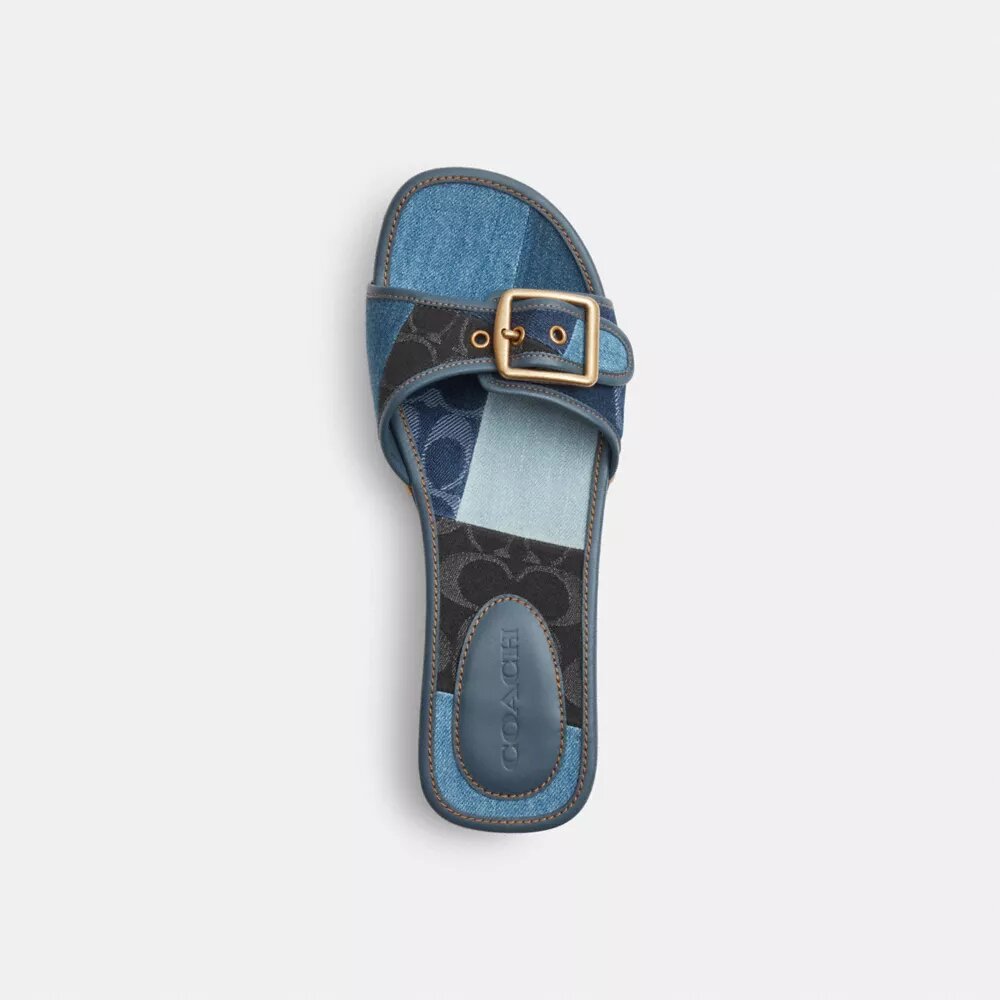 Sandalias de madera Margot con patchwork de denim característico