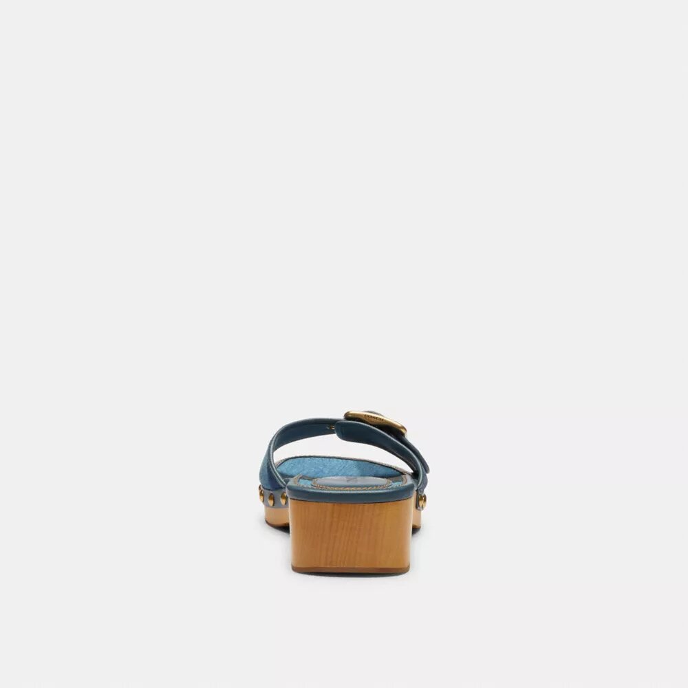 Sandalias de madera Margot con patchwork de denim característico