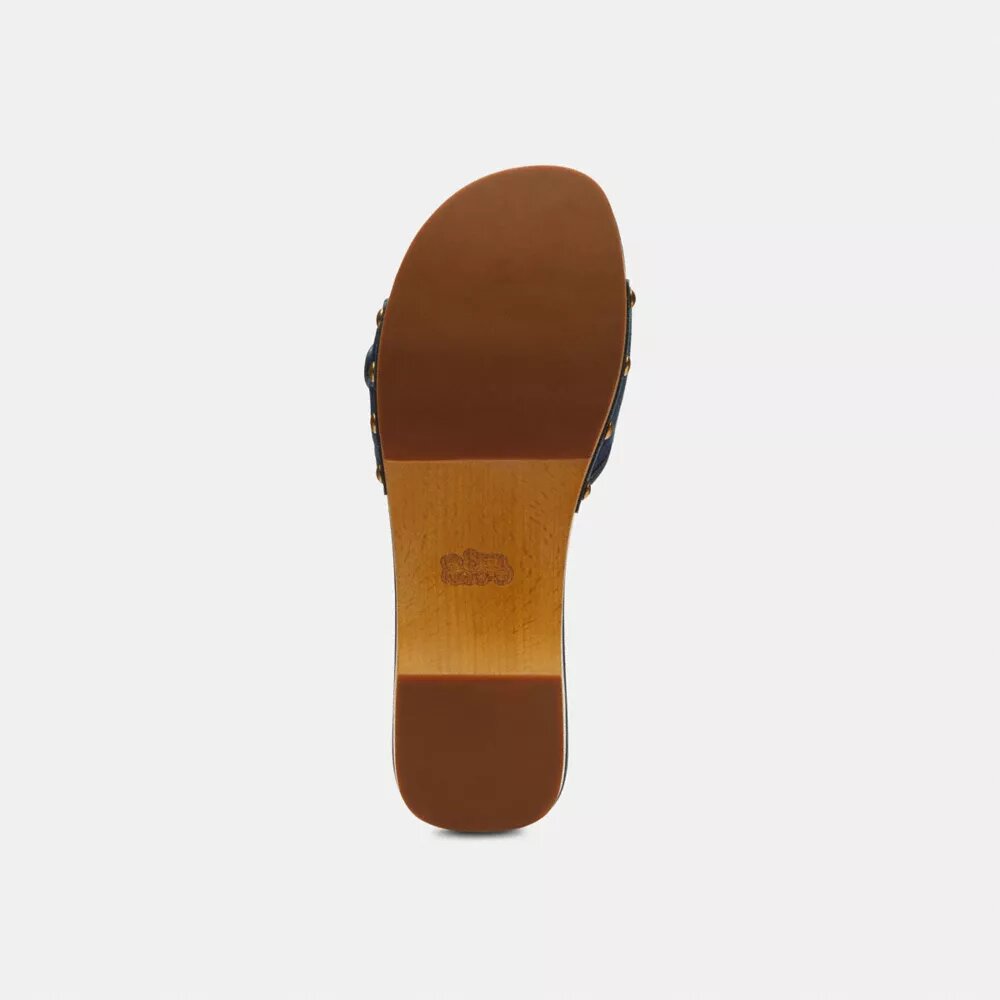 Sandalias de madera Margot con patchwork de denim característico