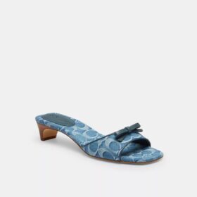 Sandalias de tacón bajo con lazo en denim exclusivo