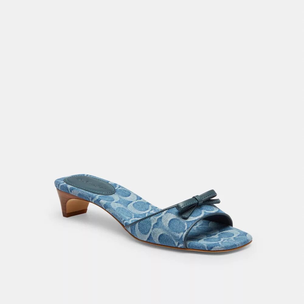 Sandalias de tacón bajo con lazo en denim exclusivo