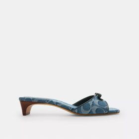 Sandalias de tacón bajo con lazo en denim exclusivo