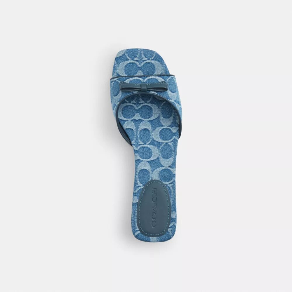Sandalias de tacón bajo con lazo en denim exclusivo