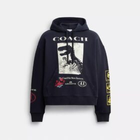 Sudadera con capucha holgada y collage de dinosaurios en algodón orgánico