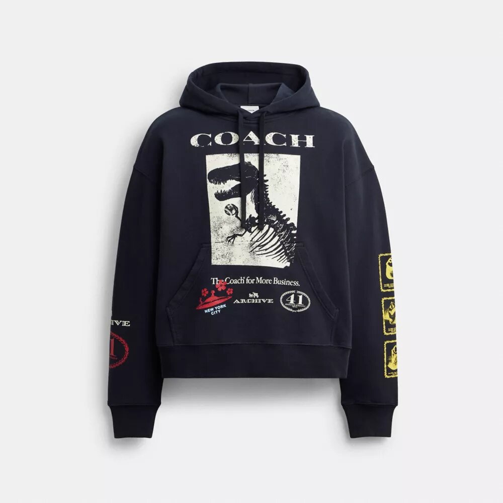 Sudadera con capucha holgada y collage de dinosaurios en algodón orgánico