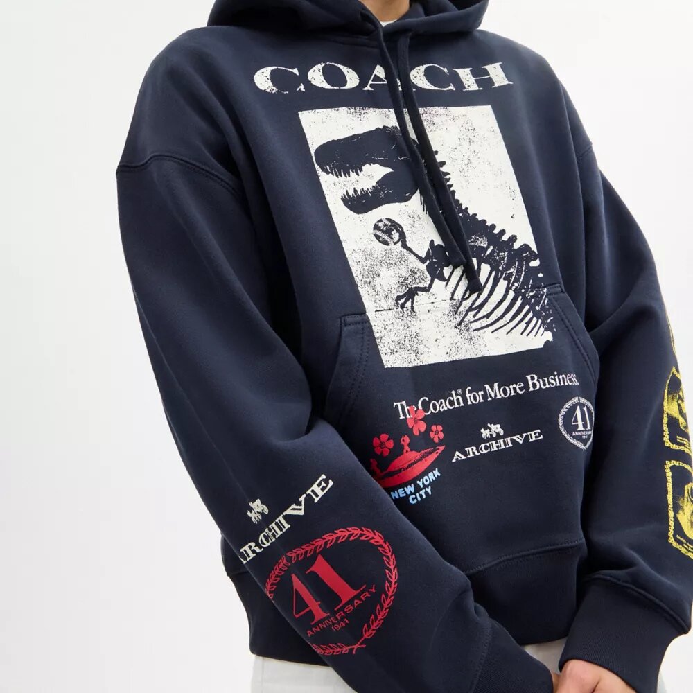 Sudadera con capucha holgada y collage de dinosaurios en algodón orgánico